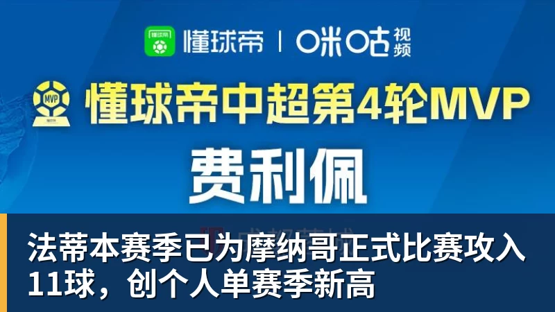 法蒂本赛季已为摩纳哥正式比赛攻入11球,创个人单赛季新高