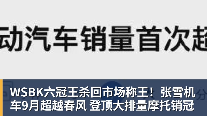 WSBK六冠王杀回市场称王！张雪机车9月超越春风 登顶大排量摩托销冠